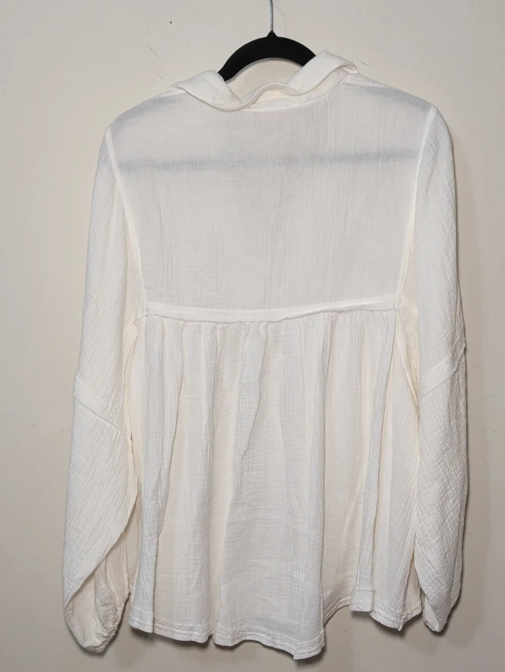 Ces Femme Cotton Muslin Babydoll Blouse White Collared Cottagecore Womens Size L - Picture 6 of 6
